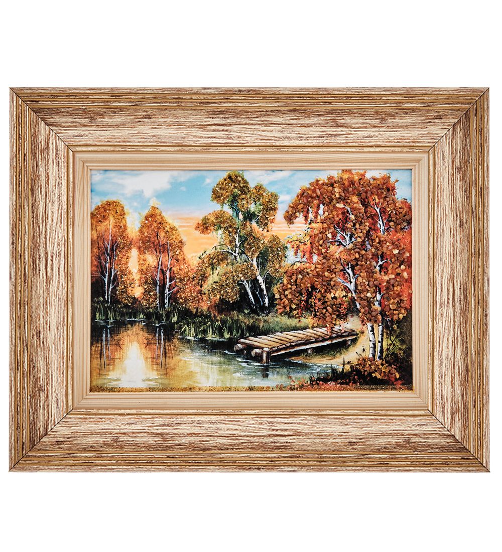 AMB-01/63 Картина «Диалог с рекой» (с янтарной крошкой) пласт.рамка 33х42см