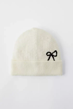 ZARA ШАПКА С БАНТОМ, СВЕТЛО-БЕЖЕВЫЙ