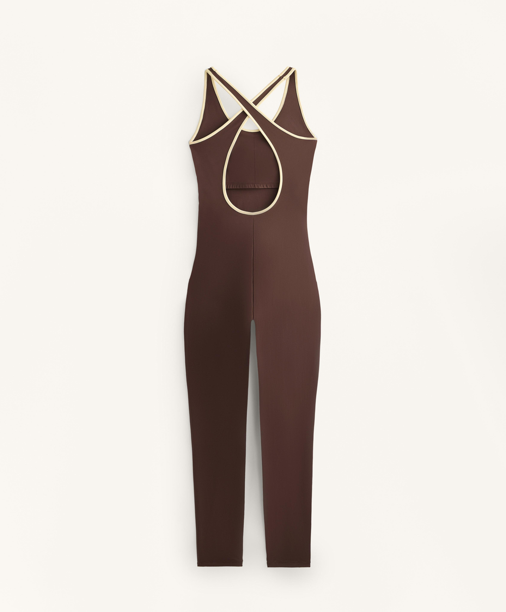 Oysho Длинный комбинезон Comfortlux Piping, коричневый