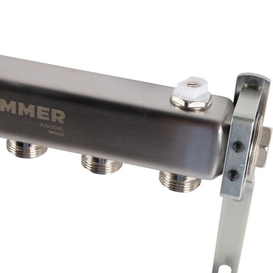 Коллектор Rommer 1"x3/4" на 5 контуров для радиаторной разводки (нерж. сталь) RMS-4401-000005