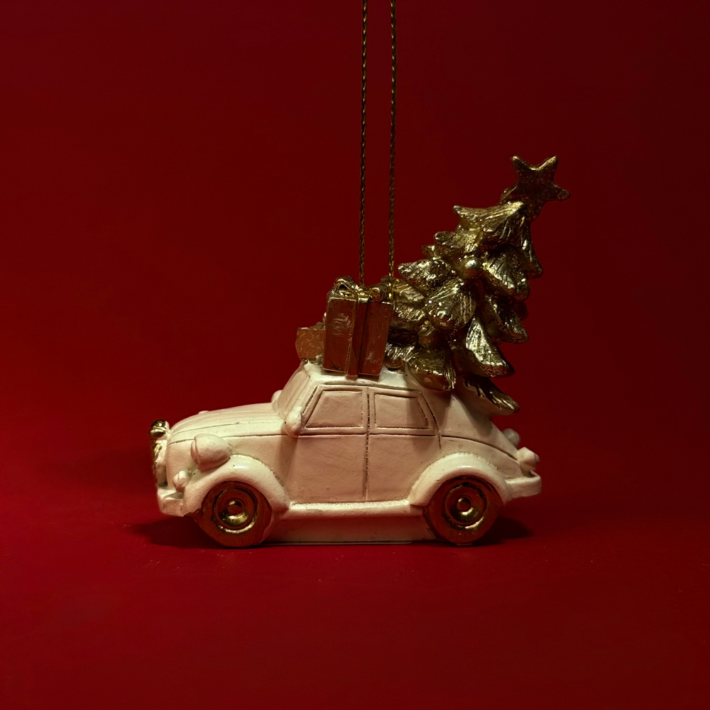 Украшение подвесное Машинка с подарками (полирезин), Н6,5х7х3см, белый