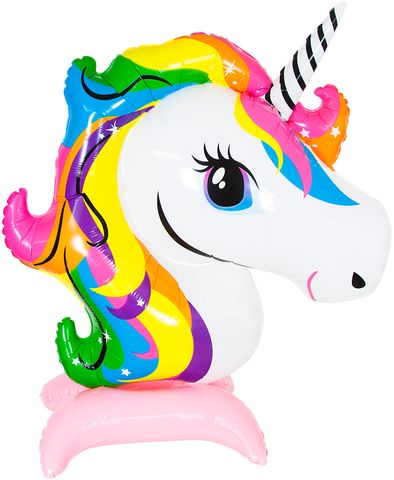 Шар 3D (55''/140 см) Фигура на подставке, Радужный единорог, Розовый, 1 шт. в уп.