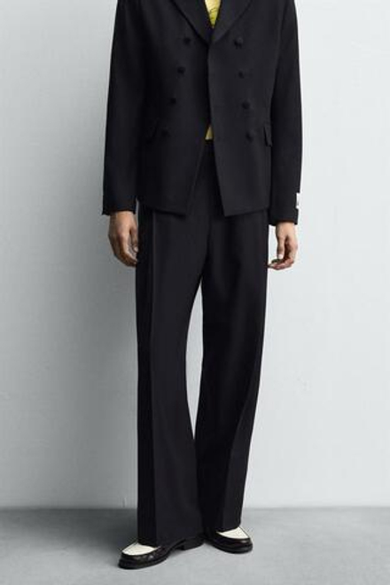 ZARA HARRY LAMBERT X DISNEY БРЮКИ КОСТЮМНЫЕ СО СКЛАДКАМИ, МОРСКОЙ СИНИЙ