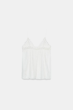 ZARA ОБЪЕМНЫЙ ТОП С ВЫШИВКОЙ — ZW COLLECTION, ЖЕЛТОВАТО-БЕЛЫЙ