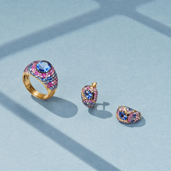 Серьги c Танзанитом, Розовыми и Голубыми Сапфирами, E0072-3/24