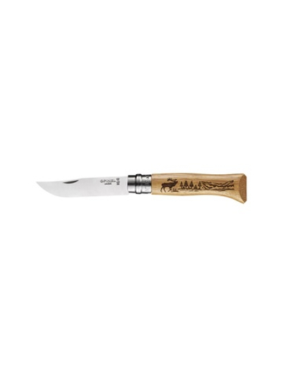 Нож Opinel №8, нержавеющая сталь, рукоять дуб, гравировка олень, 002332