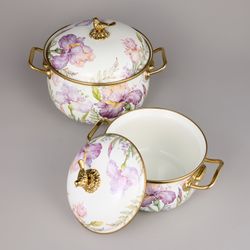 НАБОР КАСТРЮЛЬ AGNESS ЭМАЛИРОВАННЫХ СЕРИЯ "IRISES", 4ПР. 2,1Л И 3,8Л