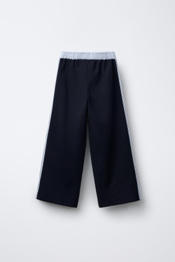 ZARA БРЮКИ WIDE LEG С ЛАМПАСАМИ В ПОЛОСКУ, МОРСКОЙ СИНИЙ