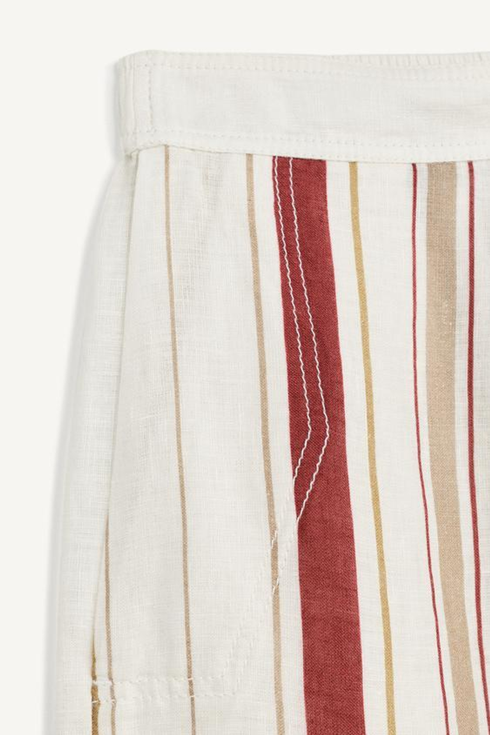 ZARA БРЮКИ СО СРЕДНЕЙ ТАЛИЕЙ ИЗ 100% ЛЬНА, БЕЛЫЙ / КРАСНЫЙ