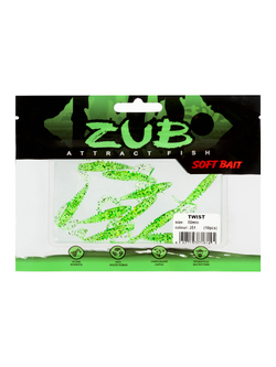 Приманка ZUB-TWIST  50мм-10шт, (цвет 351) шартрез с блестками