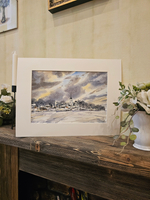 Картина авторская акварельная в паспарту 30х40 см на стену для интерьера "Февральский закат на Талабах"