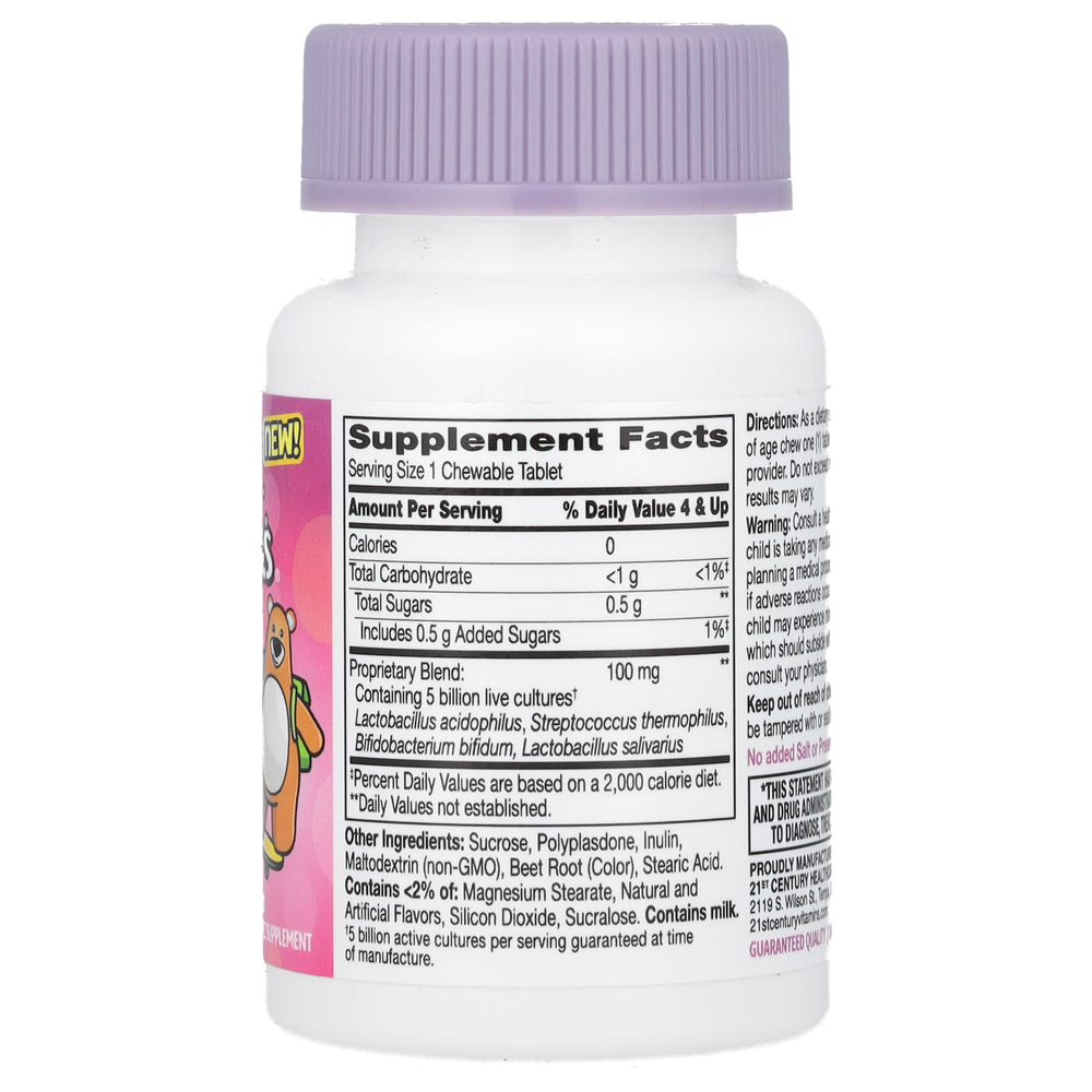 21st Century, Zoo Friends, жевательный пробиотик для детей от 4 лет, фруктовый пунш, 30 жевательных таблеток