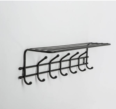 Вешалка настенная с полкой «Комфорт 7», 7 крючков, 61×20×8 см, чёрная