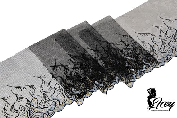 05-152 Вышивка на неэл. сетке 26 см, русские ирисы, черный/голубой/золото