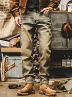 Джинсы мужские в американском стиле желтая ретро потертость