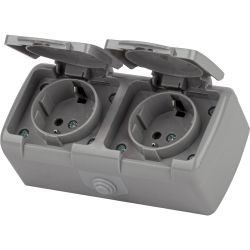 Розетка Intro Atlantic 5-204-03 двойная с заземлением 2х2P+E Schuko шторки 16А-250В IP54 ОУ серый