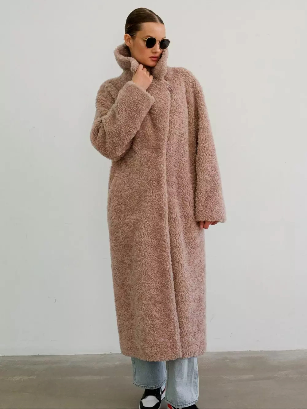 Шуба чебурашка длинная из овечьей шерсти, SilverFox (арт.S1072rm09bz)
