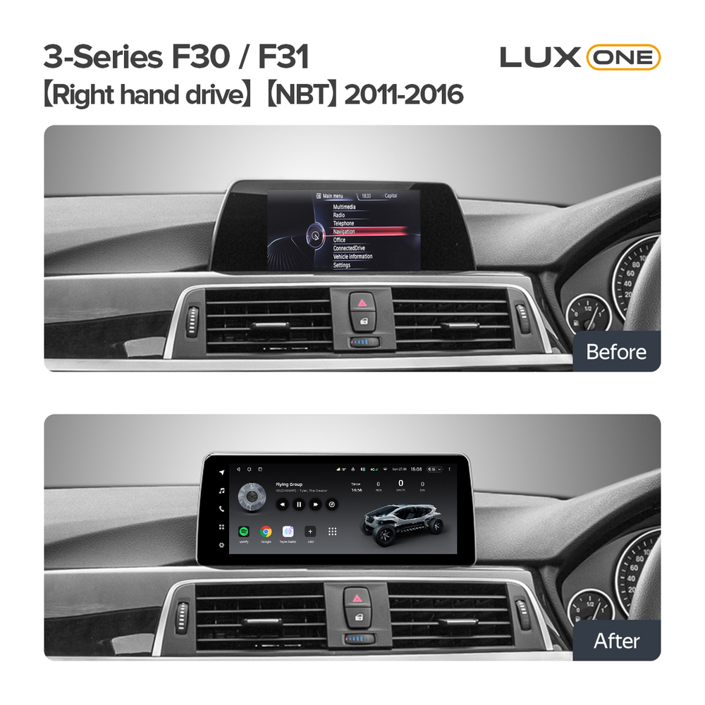 Магнитола для BMW 3-серия F30 2011-2016, 4-серия F36, F32 (NBT, правый руль) - Teyes LUX ONE монитор 12.3" на Android 10, 6/128ГБ, CarPlay, 4G SIM-слот