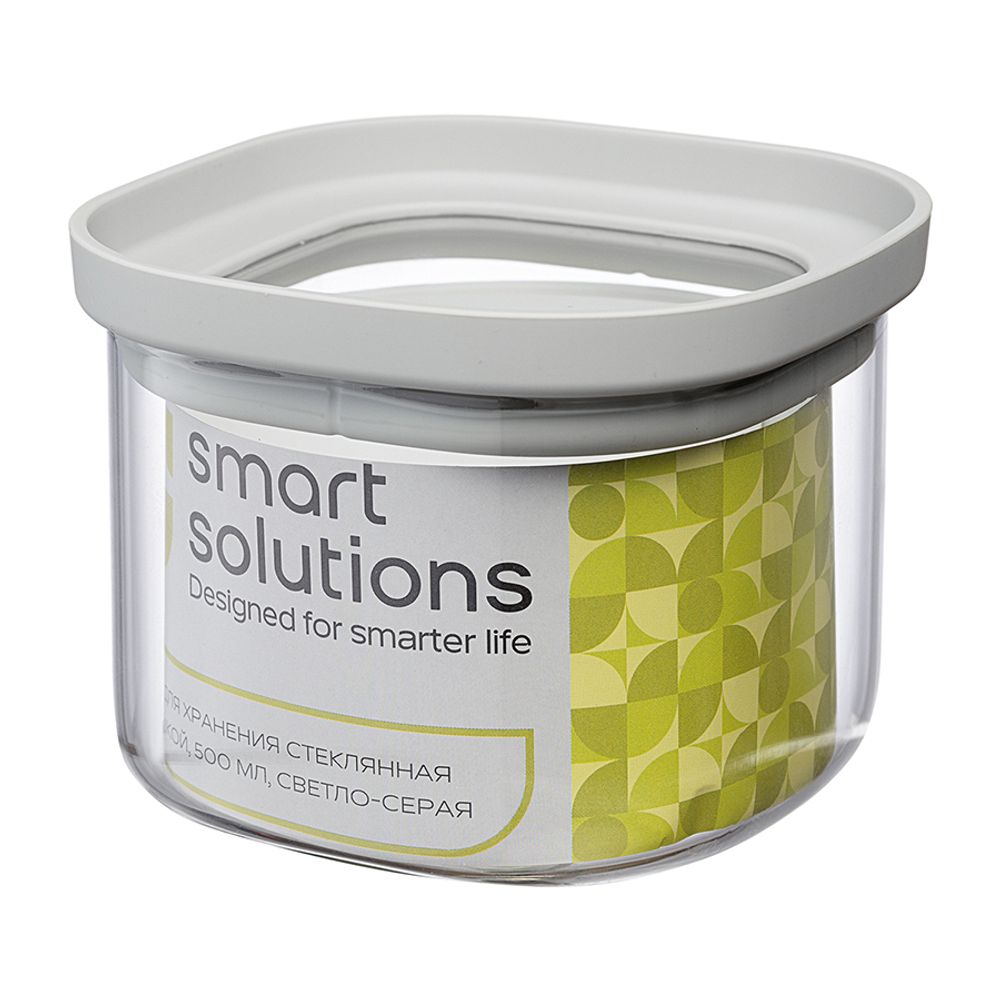 Банка для хранения стеклянная с крышкой, 500 мл, светло-серая