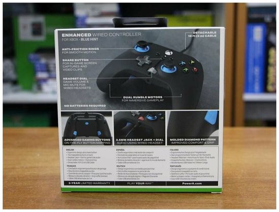 Геймпад проводной PowerA "Black" (Черный) Enhanced Blue Hint Wired Controller for Xbox Series X/S (1518817-02) (Xbox One/Series X/S/PC)