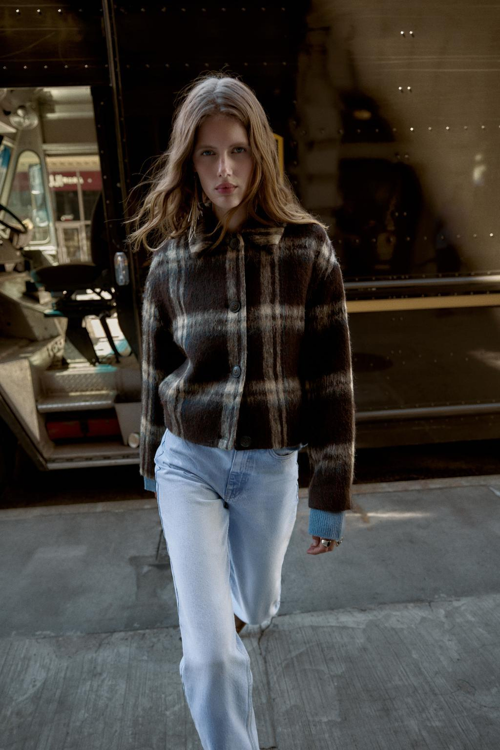 ZARA КУРТКА В КЛЕТКУ ИЗ ТКАНИ С 30% ШЕРСТИ, ЧЕРНЫЙ