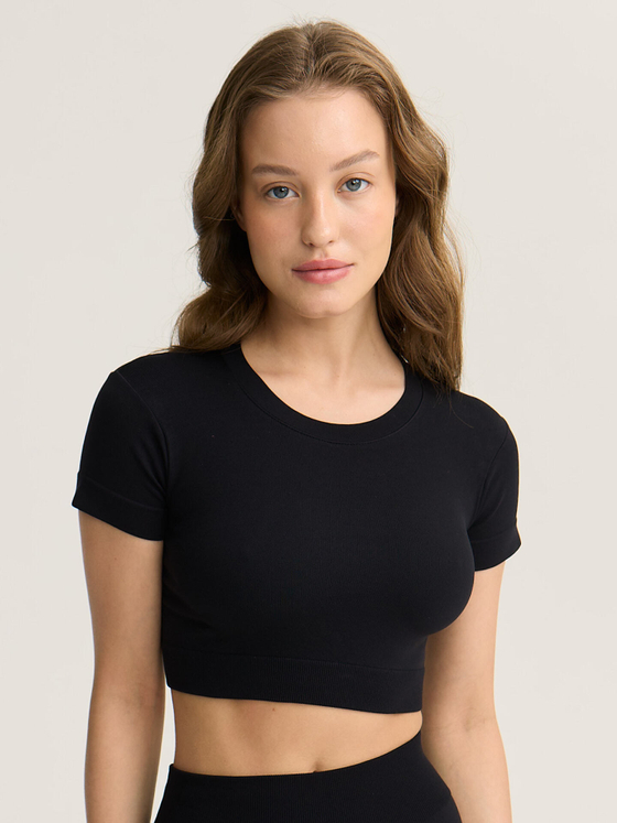 Бесшовный кроп топ с коротким рукавом