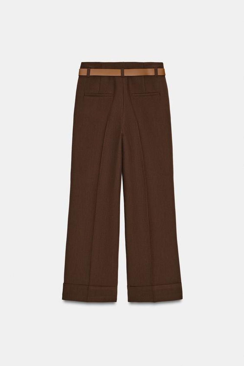 ZARA БРЮКИ С ОТВОРОТАМИ И РЕМНЕМ, КОРИЧНЕВЫЙ