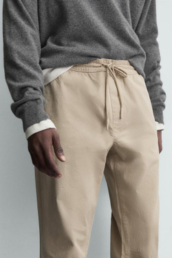 ZARA ЗАУЖЕННЫЕ БРЮКИ-ДЖОГГЕРЫ, БЕЖЕВЫЙ