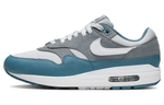 Nike Air Max 1 trendy all-match sports leather fabric shock absorption and wear-resistant low-cut casual running shoes men's gray, blue and white