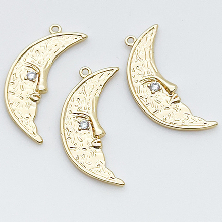 Подвеска Месяц, цвет золото, фианит, размер 27*9 мм, цена за 1 шт