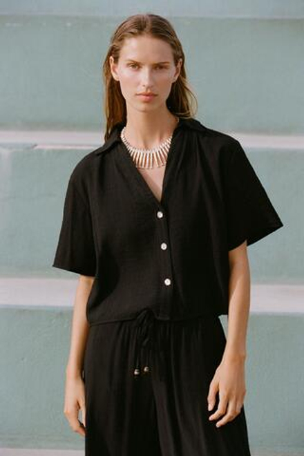 ZARA РУБАШКА С КОРОТКИМИ РУКАВАМИ, ЧЕРНЫЙ