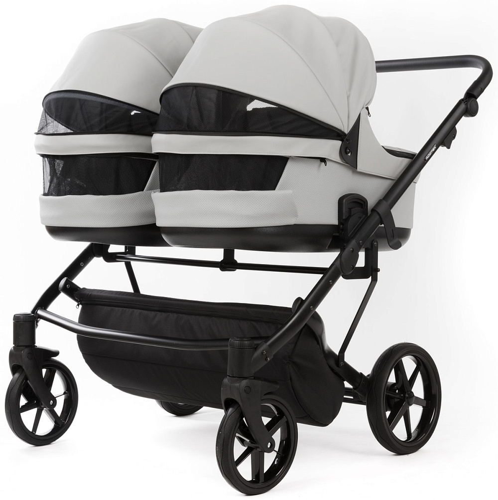 Детская коляска для двойни Adamex Leo Duo Deluxe 3 в 1 DUO-SA3 (СВ.СЕРАЯ КОЖА)