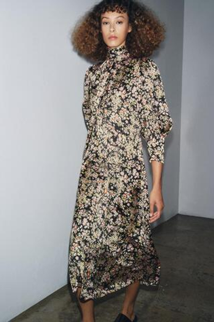 ZARA ПЛАТЬЕ МИДИ С ЦВЕТОЧНЫМ ПРИНТОМ — ZW COLLECTION, РАЗНОЦВЕТНЫЙ