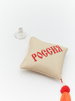 Ромб объемный на присоске РОССИЯ (экокожа, бежевый, красная вышивка, кисть)