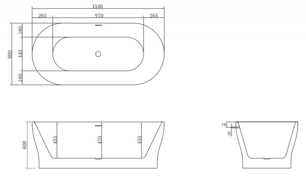 Ванна акриловая отдельностоящая BelBagno BB405-1500-800