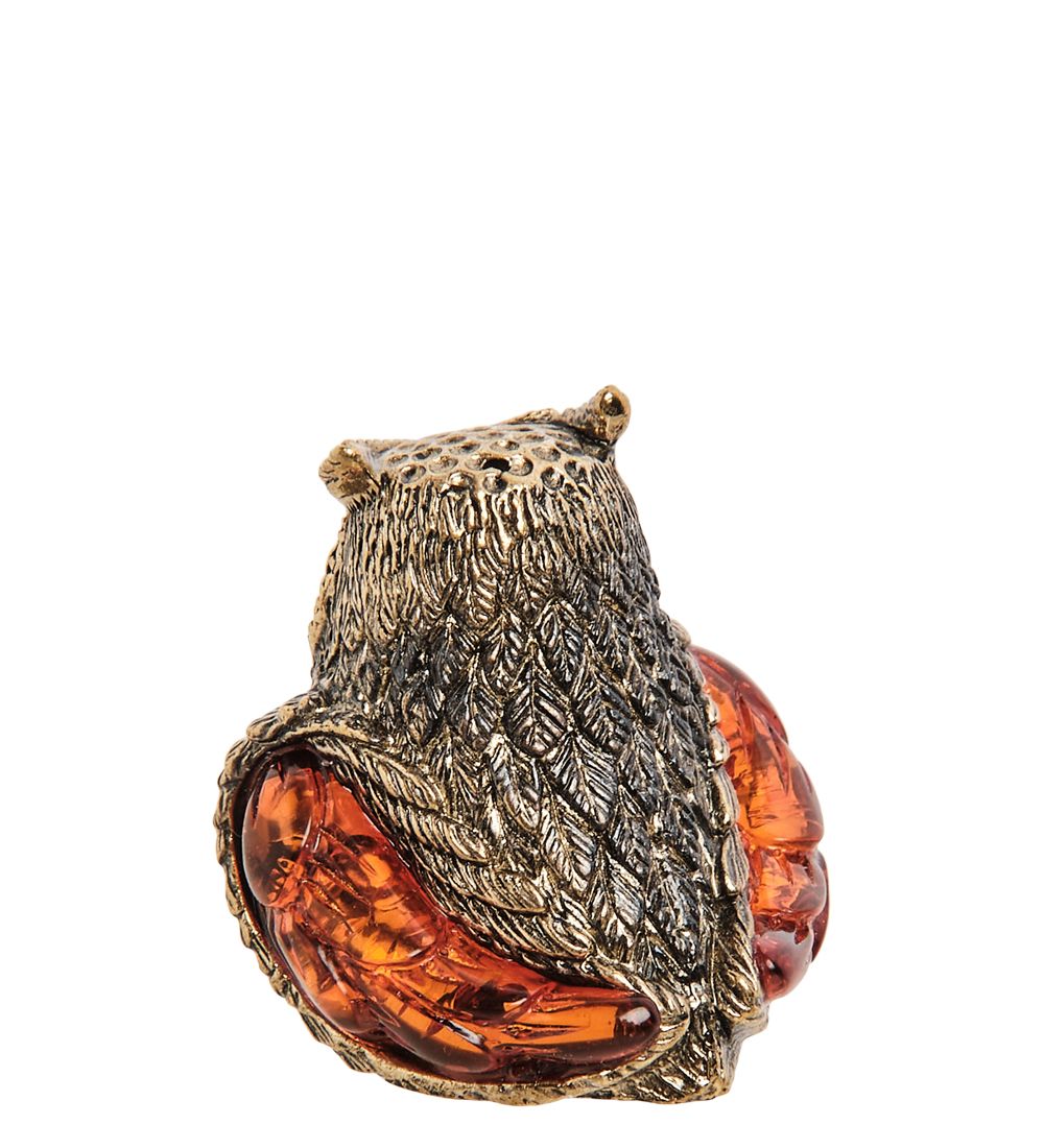 AM-2158 Наперсток «Сова ушастая» (латунь, янтарь)