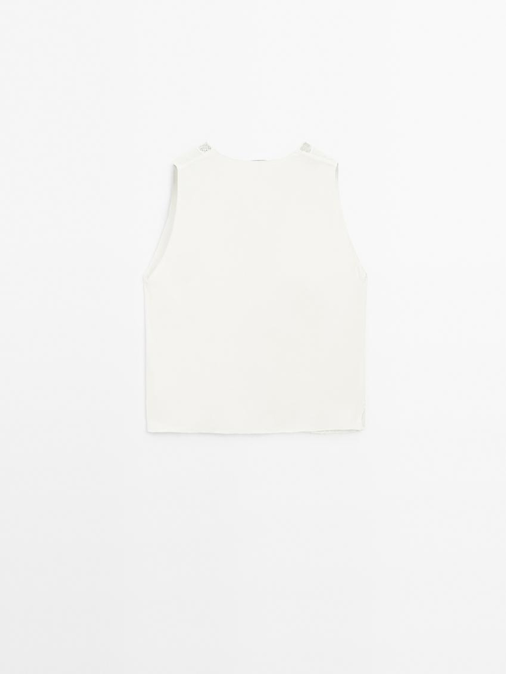 Massimo Dutti Блуза из струящейся ткани с отделкой кружевом, натуральный, кремовый