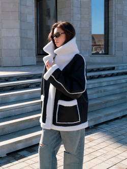 Дубленка из натуральной шерсти, черная, SilverFox