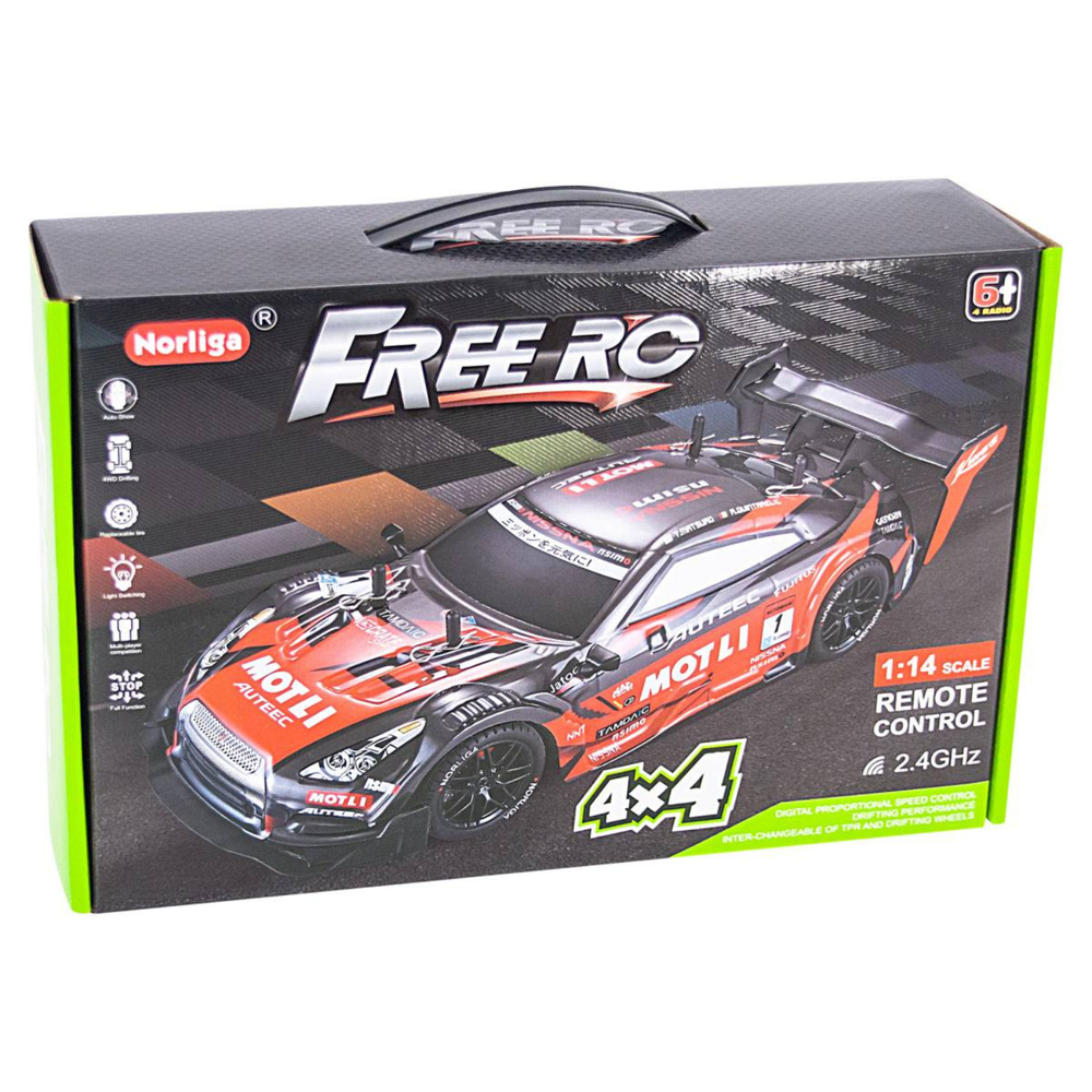 Радиоуправляемая машина для дрифта Nissan GTR R35 (свет, пар, 4WD 1:14) - RC-18B-1 красно-черный