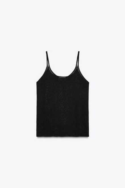 ZARA ТРИКОТАЖНЫЙ ТОП НА БРЕТЕЛЯХ, ЧЕРНЫЙ