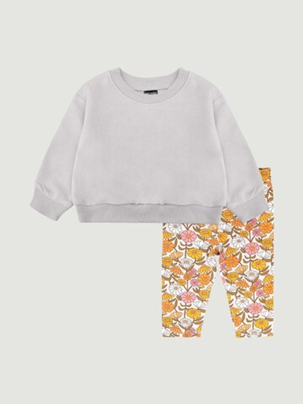 Комплект Mjölk Свитшот White Sand/Легинсы Happy Flowers