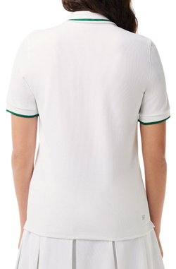 Женское поло Lacoste Pique Polo Shirt With Contrast Striped Collar - белый