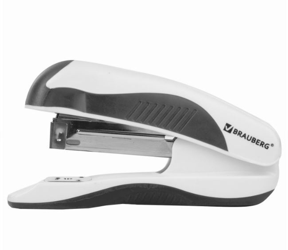 Степлер №24/6, 26/6 BRAUBERG "JET PRO", до 25 листов, эргономичный, бело-черный, 228585