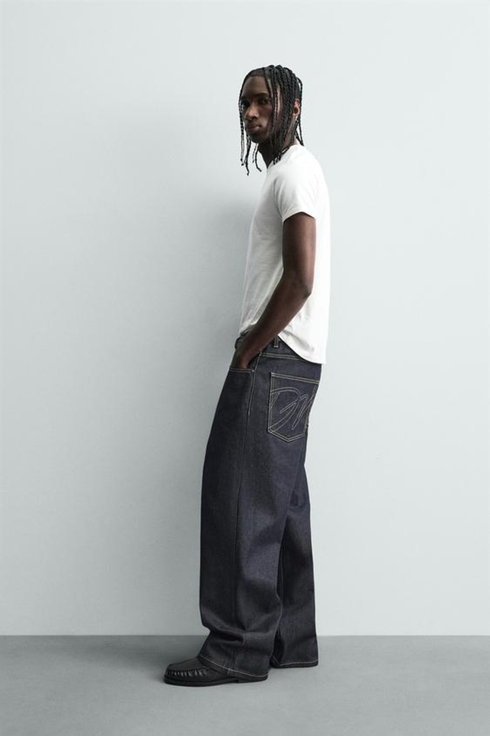 ZARA ДЖИНСЫ BAGGY FIT С ДЕКОРАТИВНОЙ СТРОЧКОЙ, ИНДИГО