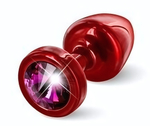 Красная пробка с малиновым кристаллом ANNI round Red T1 Fuschia - 6 см. (Цвет: красный)