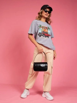 Футболка серая оверсайз с принтом