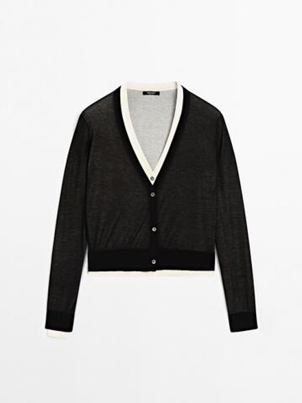 Massimo Dutti Кардиган из смесового хлопка, черный