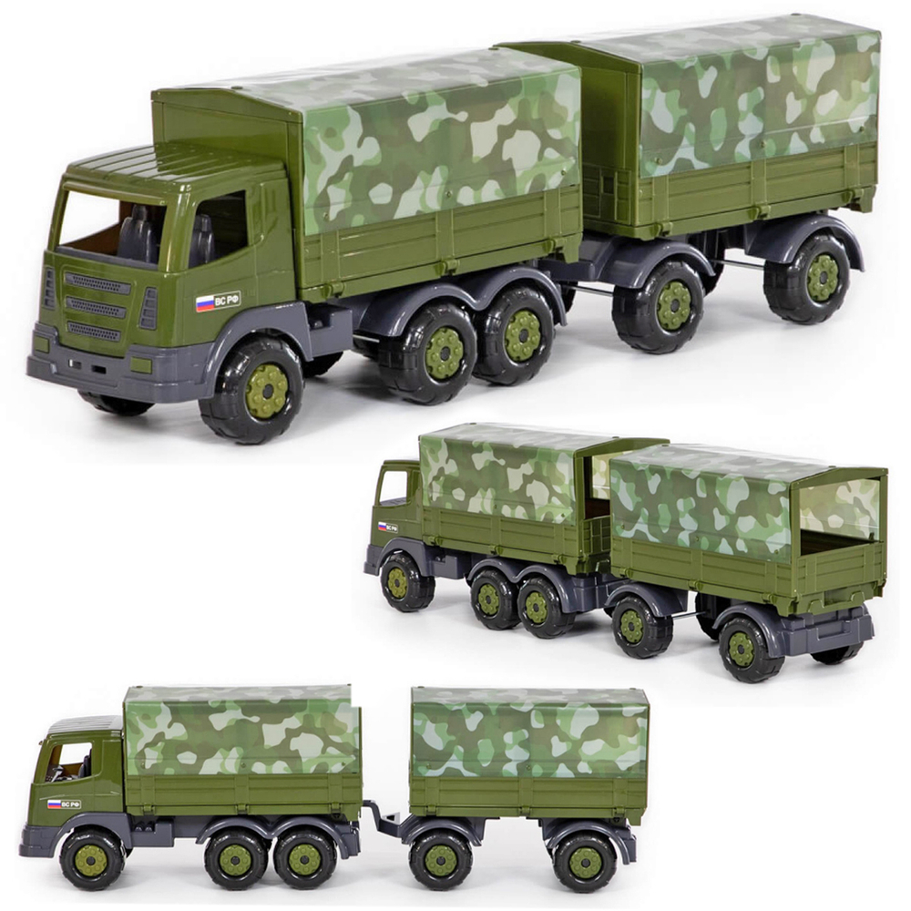 Машина Грузовик военный, бортовой тентовый, с прицепом "Престиж" сетка (Полесье)