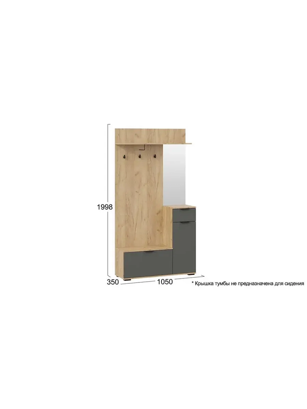 Прихожая с зеркалом Дуб Крафт золотой 159х35х200
