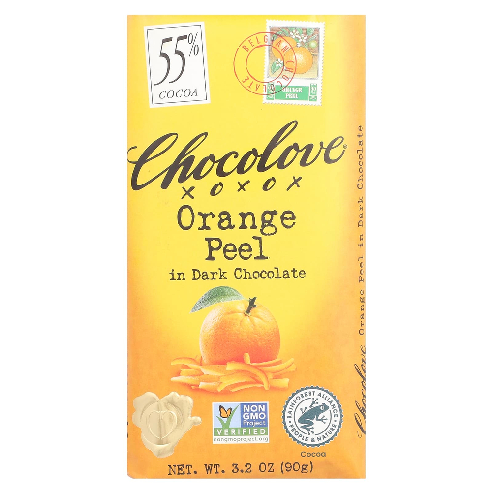 Chocolove, кожура апельсина в темном шоколаде, 55% какао, 90 г (3,2 жидк. унции)